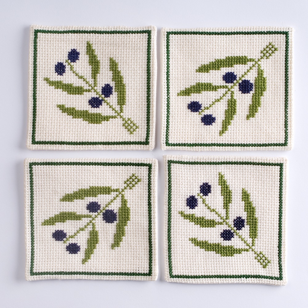 Embroidered Coaster - Olives